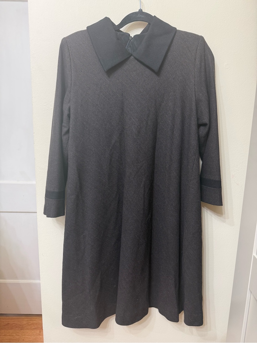 Vintage 8 Color Block Witchy Wool A-Line Dress Pointed Collar Whimsigoth Office
